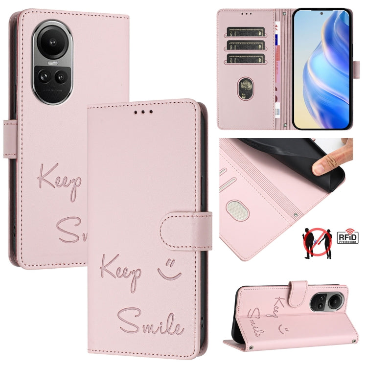 Smile Embossing RFID Leather Phone Case, For OPPO Find X7, For OPPO Reno11 5G Global, For OPPO Reno11 Pro 5G Global, For OPPO Find X7 Ultra, For OPPO A38 4G / A18 4G Global, For OPPO A2 Pro 5G, For OPPO Reno9 A, For OPPO Reno10 / Reno10 Pro Global