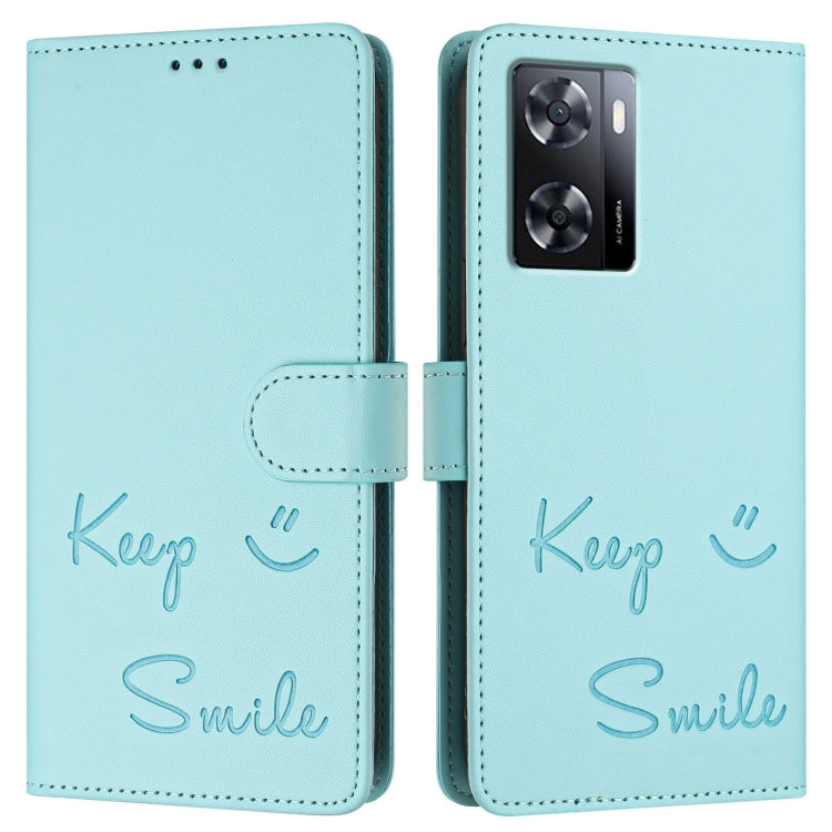 Smile Embossing RFID Leather Phone Case, For OPPO A57 4G / A57s 4G / A57e 4G, For OPPO Reno9 5G / Reno9 Pro 5G, For OPPO A17 4G Global / A17K, For OPPO A77 5G / A97 5G, For OPPO Reno8 Pro 5G Global, For OPPO Reno8 5G Global, For OPPO A96 4G / K10 4G   ...
