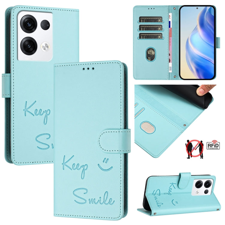 Smile Embossing RFID Leather Phone Case, For OPPO A57 4G / A57s 4G / A57e 4G, For OPPO Reno9 5G / Reno9 Pro 5G, For OPPO A17 4G Global / A17K, For OPPO A77 5G / A97 5G, For OPPO Reno8 Pro 5G Global, For OPPO Reno8 5G Global, For OPPO A96 4G / K10 4G   ...