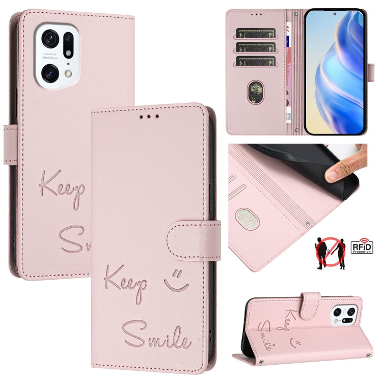 Smile Embossing RFID Leather Phone Case, For OPPO Find X5 Pro, For OPPO Find X5, For OPPO Reno7 5G Global, For OPPO Find X5 Lite, For OPPO A54 4G / A54s / A55 5G, For OPPO A16 / A16s / A55s 5G, For OPPO A53s 5G / A56 5G, For OPPO A11s 4G