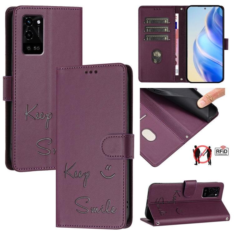 Smile Embossing RFID Leather Phone Case, For OPPO Find X5 Pro, For OPPO Find X5, For OPPO Reno7 5G Global, For OPPO Find X5 Lite, For OPPO A54 4G / A54s / A55 5G, For OPPO A16 / A16s / A55s 5G, For OPPO A53s 5G / A56 5G, For OPPO A11s 4G