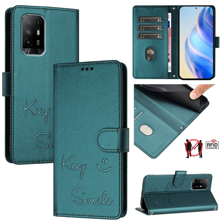 Smile Embossing RFID Leather Phone Case, For OPPO A95 4G Global / Reno6 Lite, For OPPO A74 4G / F19 / F19s, For OPPO F19 Pro / Reno5 F, For OPPO A94 5G Global / Reno5 Z, For OPPO Reno5 4G / Reno5 5G, For OPPO Find X3 Lite