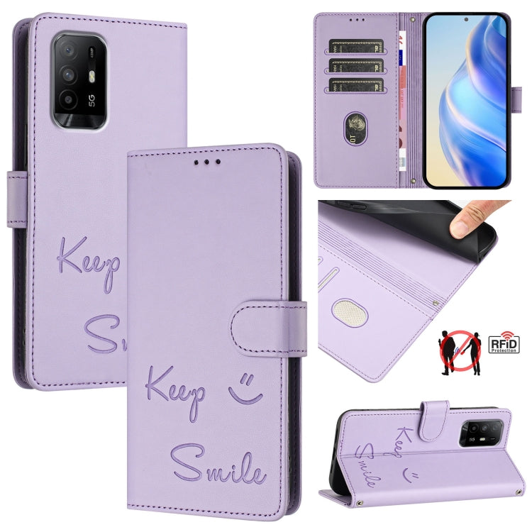 Smile Embossing RFID Leather Phone Case, For OPPO A95 4G Global / Reno6 Lite, For OPPO A74 4G / F19 / F19s, For OPPO F19 Pro / Reno5 F, For OPPO A94 5G Global / Reno5 Z, For OPPO Reno5 4G / Reno5 5G, For OPPO Find X3 Lite