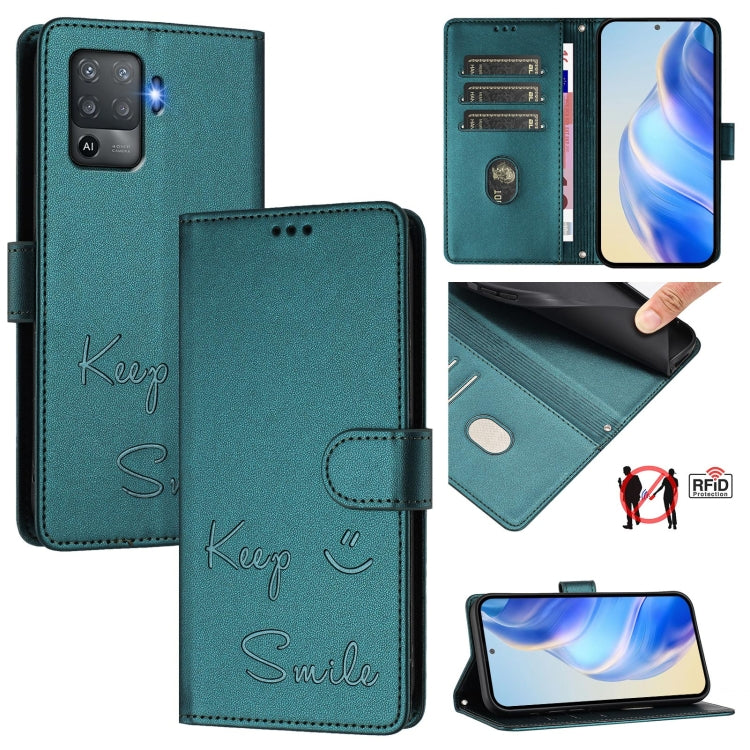 Smile Embossing RFID Leather Phone Case, For OPPO A95 4G Global / Reno6 Lite, For OPPO A74 4G / F19 / F19s, For OPPO F19 Pro / Reno5 F, For OPPO A94 5G Global / Reno5 Z, For OPPO Reno5 4G / Reno5 5G, For OPPO Find X3 Lite