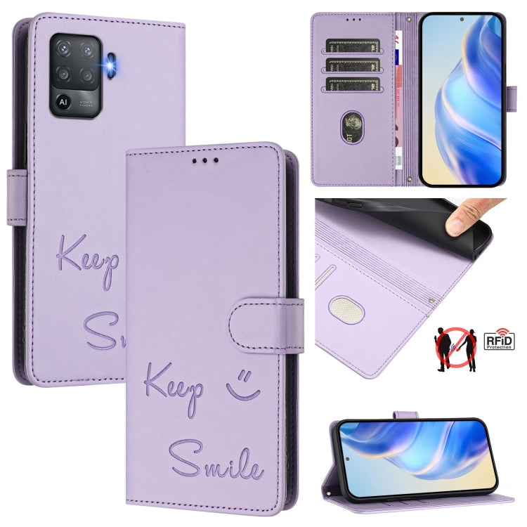 Smile Embossing RFID Leather Phone Case, For OPPO A95 4G Global / Reno6 Lite, For OPPO A74 4G / F19 / F19s, For OPPO F19 Pro / Reno5 F, For OPPO A94 5G Global / Reno5 Z, For OPPO Reno5 4G / Reno5 5G, For OPPO Find X3 Lite