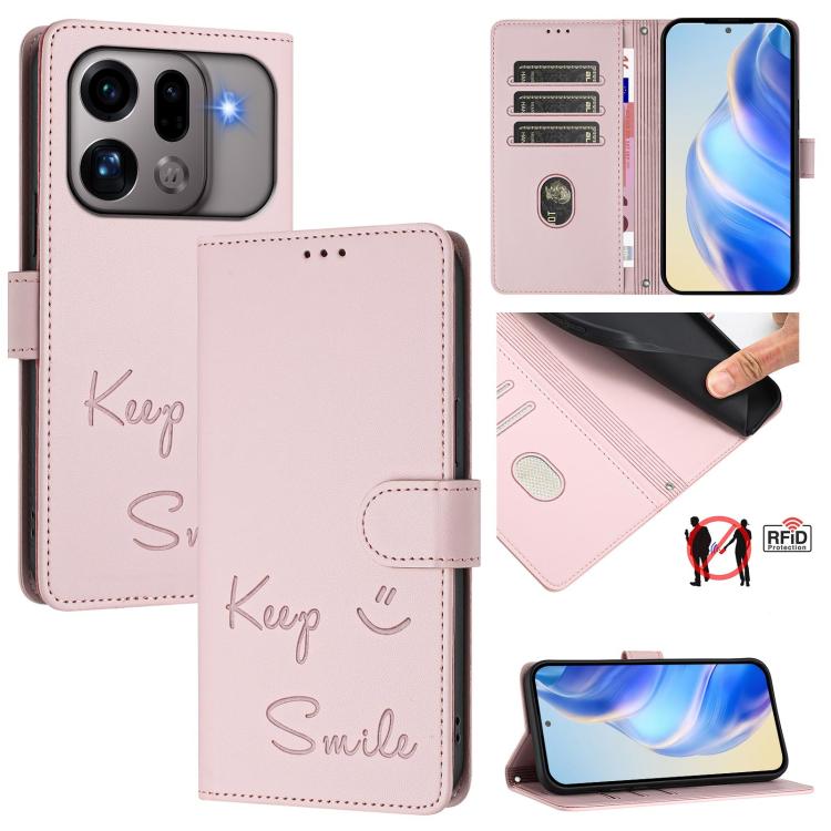 Smile Embossing RFID Leather Phone Case, For OPPO Reno13 F 5G / Reno13 A, For OPPO Reno16 F 5G / Reno16 FS 5G, For OPPO Reno16 5G / Reno16 Pro 5G Global, For OPPO Find X9s Pro 5G, For OPPO Find X9 Ultra, For OPPO A5 Pro China, For OPPO Find X8         ...
