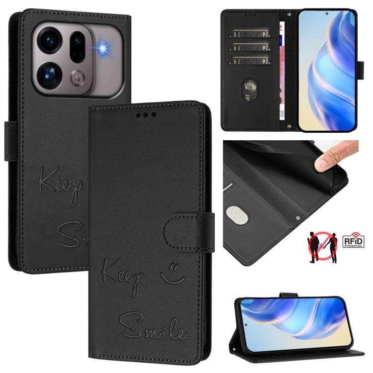 Smile Embossing RFID Leather Phone Case, For OPPO Reno13 F 5G / Reno13 A, For OPPO Reno16 F 5G / Reno16 FS 5G, For OPPO Reno16 5G / Reno16 Pro 5G Global, For OPPO Find X9s Pro 5G, For OPPO Find X9 Ultra, For OPPO A5 Pro China, For OPPO Find X8         ...