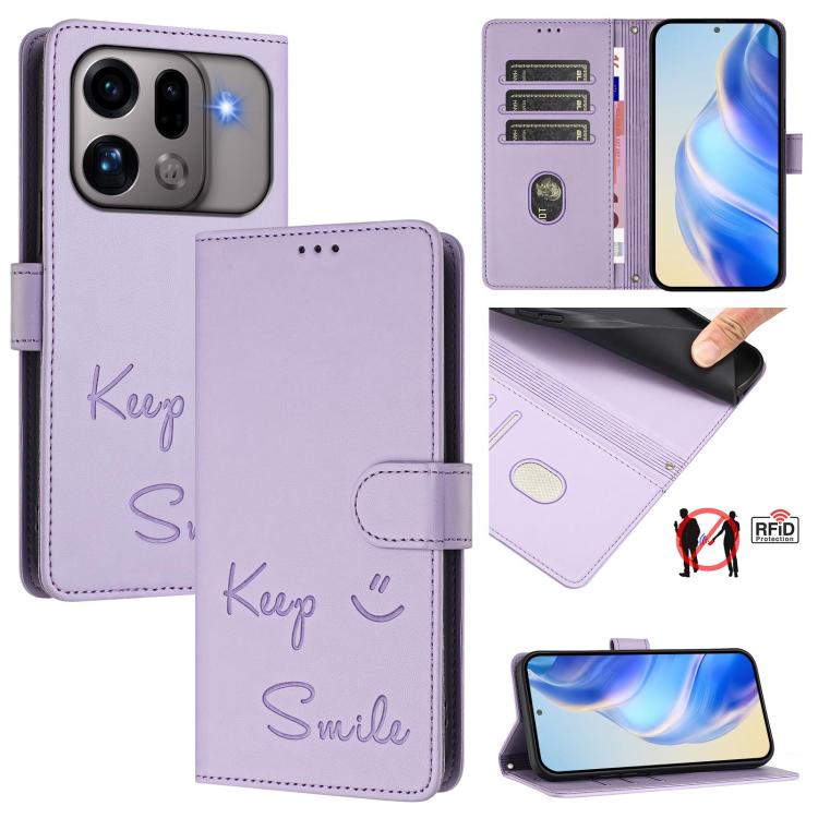 Smile Embossing RFID Leather Phone Case, For OPPO Reno13 F 5G / Reno13 A, For OPPO Reno16 F 5G / Reno16 FS 5G, For OPPO Reno16 5G / Reno16 Pro 5G Global, For OPPO Find X9s Pro 5G, For OPPO Find X9 Ultra, For OPPO A5 Pro China, For OPPO Find X8         ...