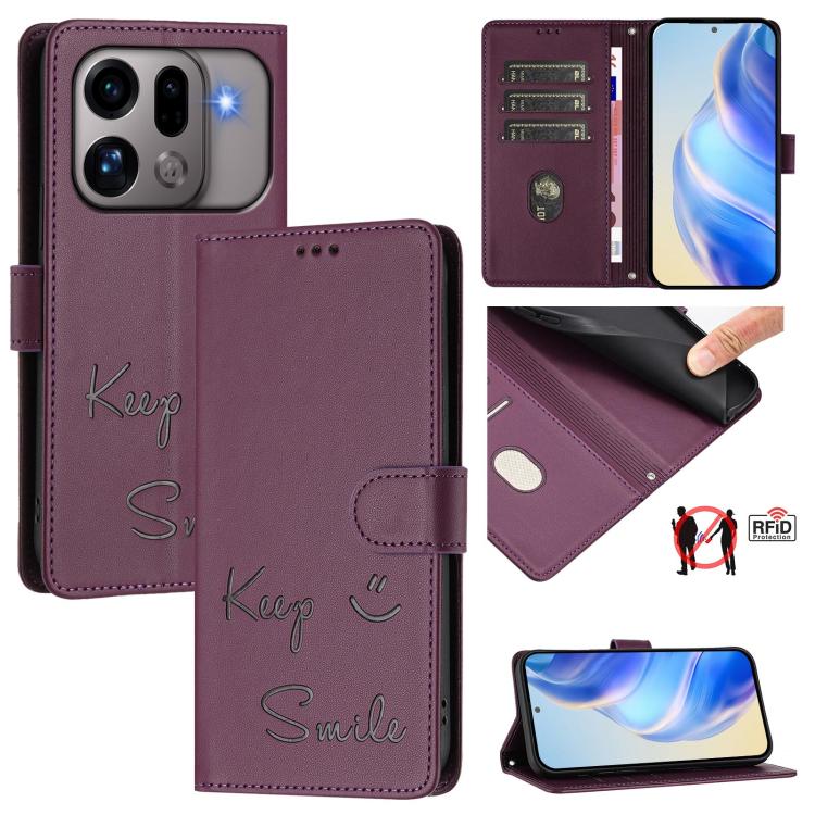 Smile Embossing RFID Leather Phone Case, For OPPO Reno13 F 5G / Reno13 A, For OPPO Reno16 F 5G / Reno16 FS 5G, For OPPO Reno16 5G / Reno16 Pro 5G Global, For OPPO Find X9s Pro 5G, For OPPO Find X9 Ultra, For OPPO A5 Pro China, For OPPO Find X8         ...