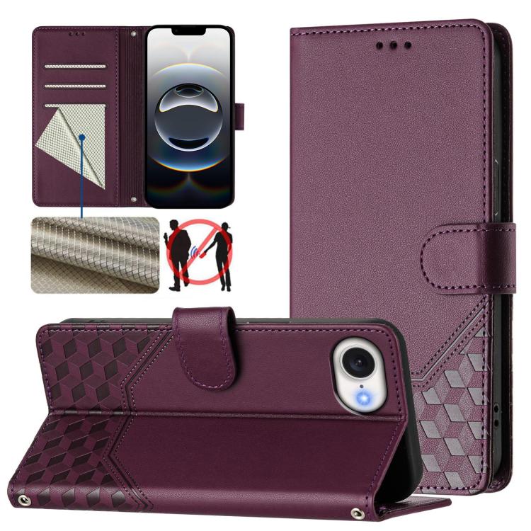 Honeycomb Embossing RFID Leather Phone Case, For iPhone 18 Pro / 17 Pro, For iPhone 18 Pro Max / 17 Pro Max, For iPhone 17e / 16e, For iPhone 17, For iPhone Air, For iPhone 16 Pro Max, For iPhone 16 Pro, For iPhone 16 Plus