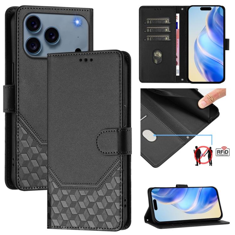 Honeycomb Embossing RFID Leather Phone Case, For iPhone 18 Pro / 17 Pro, For iPhone 18 Pro Max / 17 Pro Max, For iPhone 17e / 16e, For iPhone 17, For iPhone Air, For iPhone 16 Pro Max, For iPhone 16 Pro, For iPhone 16 Plus