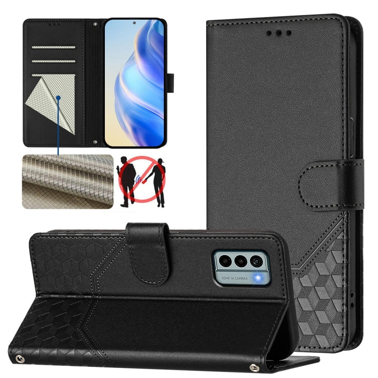 Honeycomb Embossing RFID Leather Phone Case, For Nokia G42 / G310, For Nokia C300, For Nokia C22, For Nokia C12, For Nokia G22, For Nokia C32, For Nokia C02, For Nokia X30 5G