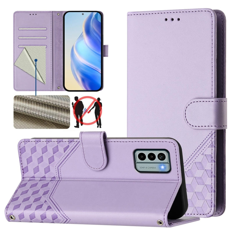 Honeycomb Embossing RFID Leather Phone Case, For Nokia G42 / G310, For Nokia C300, For Nokia C22, For Nokia C12, For Nokia G22, For Nokia C32, For Nokia C02, For Nokia X30 5G