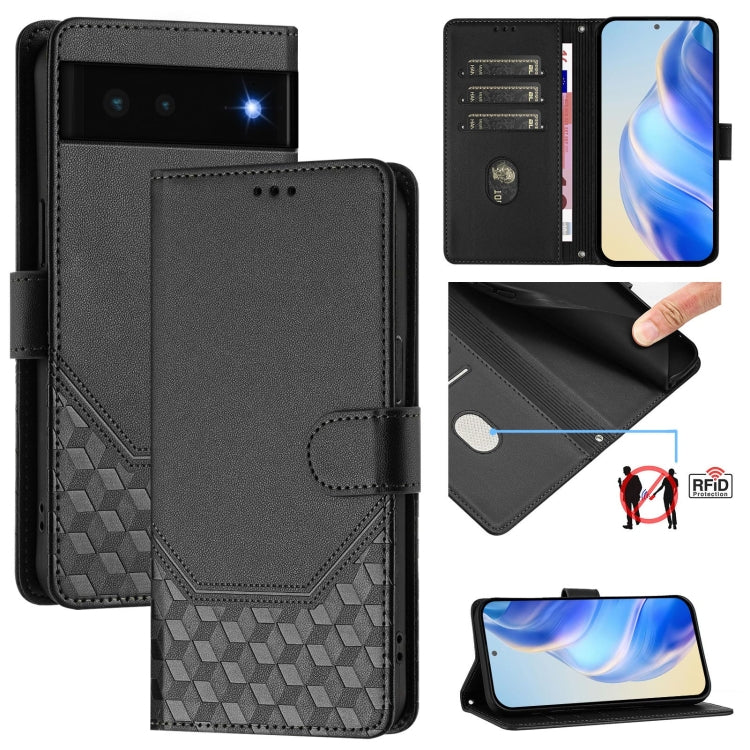 Honeycomb Embossing RFID Leather Phone Case, For Google Pixel 8 Pro, For Google Pixel 8, For Google Pixel 7a, For Google Pixel 7 Pro, For Google Pixel 7, For Google Pixel 6a, For Google Pixel 6 Pro, For Google Pixel 6