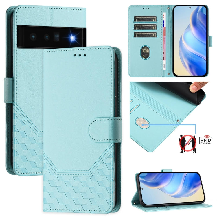 Honeycomb Embossing RFID Leather Phone Case, For Google Pixel 8 Pro, For Google Pixel 8, For Google Pixel 7a, For Google Pixel 7 Pro, For Google Pixel 7, For Google Pixel 6a, For Google Pixel 6 Pro, For Google Pixel 6