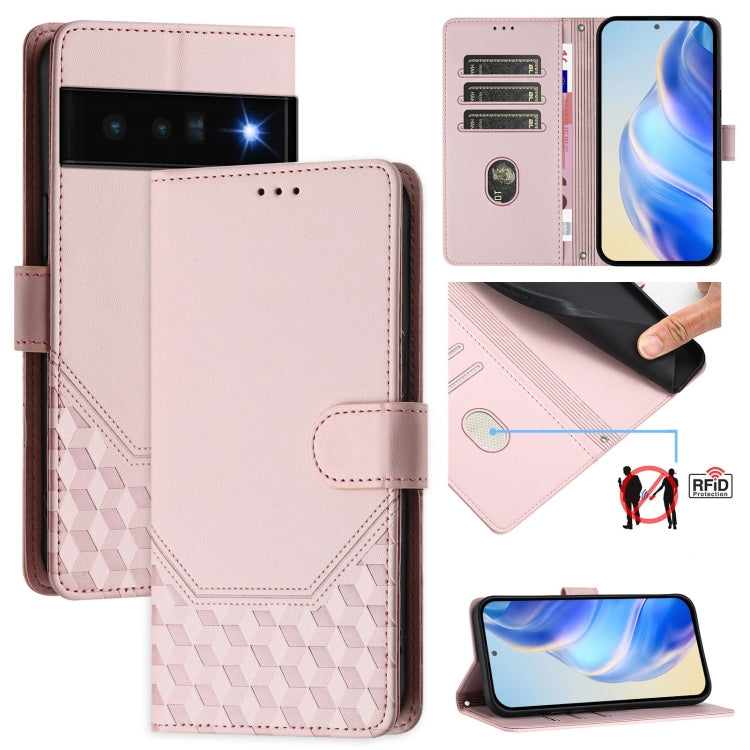 Honeycomb Embossing RFID Leather Phone Case, For Google Pixel 8 Pro, For Google Pixel 8, For Google Pixel 7a, For Google Pixel 7 Pro, For Google Pixel 7, For Google Pixel 6a, For Google Pixel 6 Pro, For Google Pixel 6