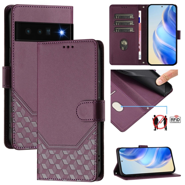 Honeycomb Embossing RFID Leather Phone Case, For Google Pixel 8 Pro, For Google Pixel 8, For Google Pixel 7a, For Google Pixel 7 Pro, For Google Pixel 7, For Google Pixel 6a, For Google Pixel 6 Pro, For Google Pixel 6