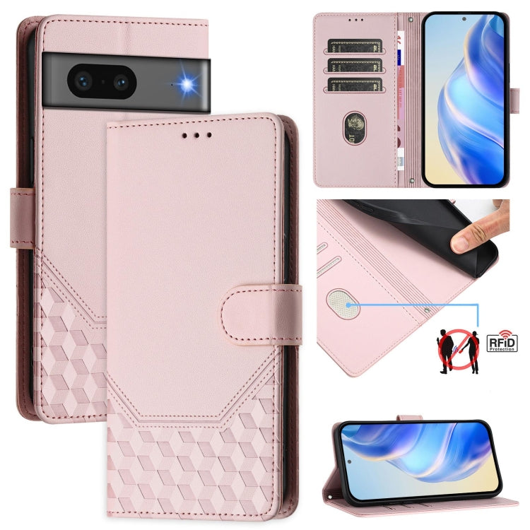 Honeycomb Embossing RFID Leather Phone Case, For Google Pixel 8 Pro, For Google Pixel 8, For Google Pixel 7a, For Google Pixel 7 Pro, For Google Pixel 7, For Google Pixel 6a, For Google Pixel 6 Pro, For Google Pixel 6