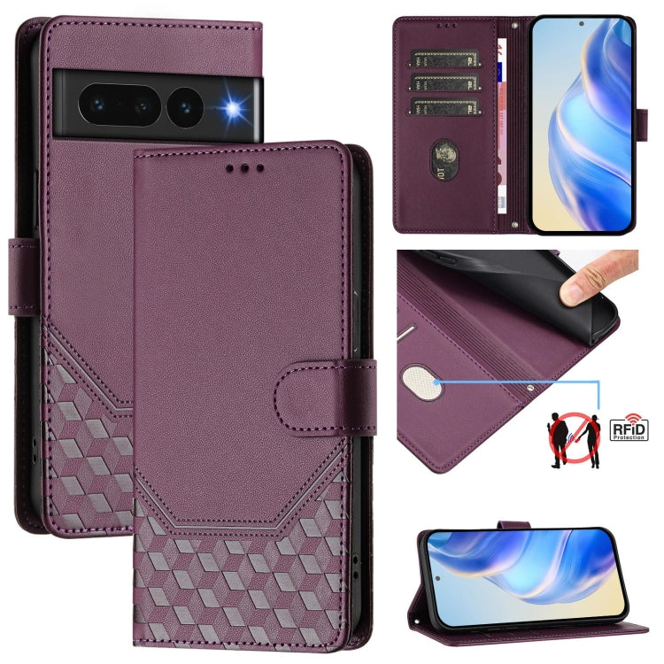 Honeycomb Embossing RFID Leather Phone Case, For Google Pixel 8 Pro, For Google Pixel 8, For Google Pixel 7a, For Google Pixel 7 Pro, For Google Pixel 7, For Google Pixel 6a, For Google Pixel 6 Pro, For Google Pixel 6