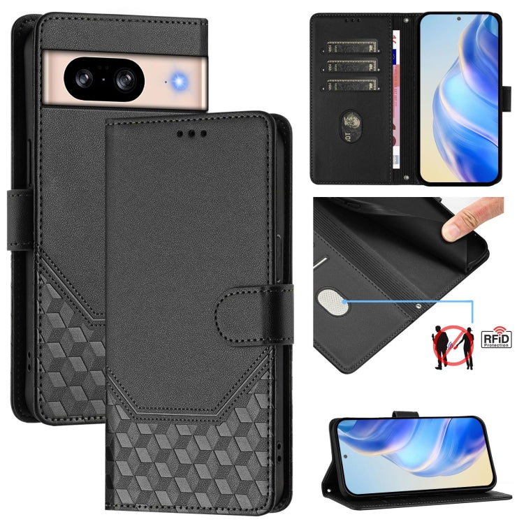 Honeycomb Embossing RFID Leather Phone Case, For Google Pixel 8 Pro, For Google Pixel 8, For Google Pixel 7a, For Google Pixel 7 Pro, For Google Pixel 7, For Google Pixel 6a, For Google Pixel 6 Pro, For Google Pixel 6