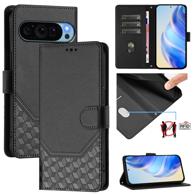 Honeycomb Embossing RFID Leather Phone Case, For Google Pixel 11 Pro XL, For Google Pixel 11 Pro / 11, For Google Pixel 10 Pro XL 5G Global, For Google Pixel 10 5G / 10 Pro 5G Global, For Google Pixel 9a, For Google Pixel 9 Pro XL                      ...