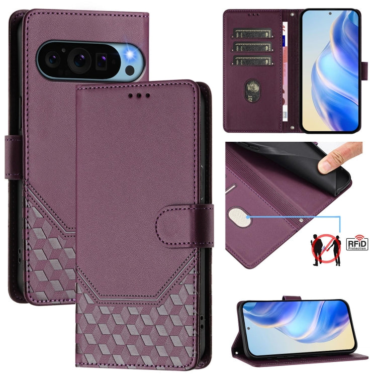 Honeycomb Embossing RFID Leather Phone Case, For Google Pixel 11 Pro XL, For Google Pixel 11 Pro / 11, For Google Pixel 10 Pro XL 5G Global, For Google Pixel 10 5G / 10 Pro 5G Global, For Google Pixel 9a, For Google Pixel 9 Pro XL                      ...