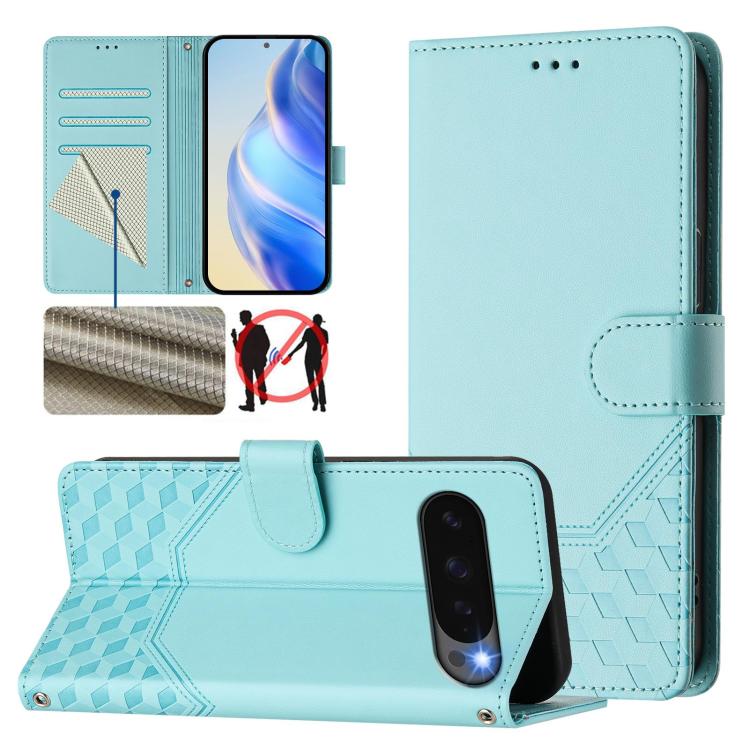Honeycomb Embossing RFID Leather Phone Case, For Google Pixel 11 Pro XL, For Google Pixel 11 Pro / 11, For Google Pixel 10 Pro XL 5G Global, For Google Pixel 10 5G / 10 Pro 5G Global, For Google Pixel 9a, For Google Pixel 9 Pro XL                      ...