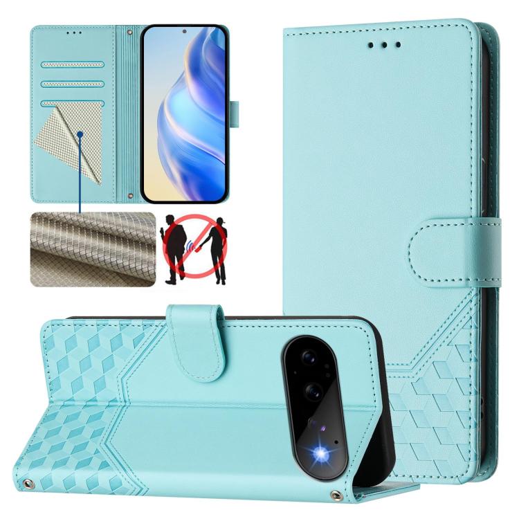 Honeycomb Embossing RFID Leather Phone Case, For Google Pixel 11 Pro XL, For Google Pixel 11 Pro / 11, For Google Pixel 10 Pro XL 5G Global, For Google Pixel 10 5G / 10 Pro 5G Global, For Google Pixel 9a, For Google Pixel 9 Pro XL                      ...