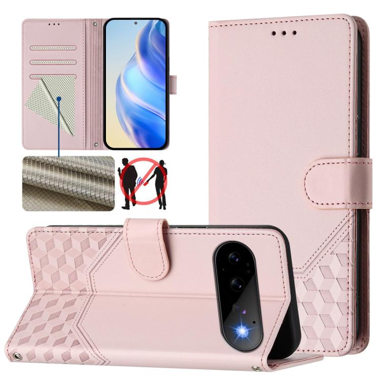 Honeycomb Embossing RFID Leather Phone Case, For Google Pixel 11 Pro XL, For Google Pixel 11 Pro / 11, For Google Pixel 10 Pro XL 5G Global, For Google Pixel 10 5G / 10 Pro 5G Global, For Google Pixel 9a, For Google Pixel 9 Pro XL                      ...