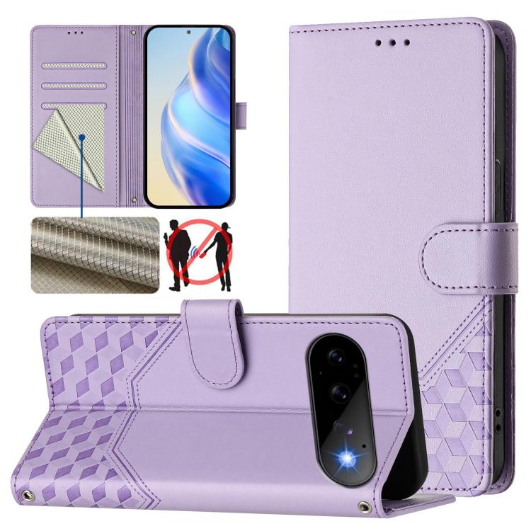 Honeycomb Embossing RFID Leather Phone Case, For Google Pixel 11 Pro XL, For Google Pixel 11 Pro / 11, For Google Pixel 10 Pro XL 5G Global, For Google Pixel 10 5G / 10 Pro 5G Global, For Google Pixel 9a, For Google Pixel 9 Pro XL                      ...