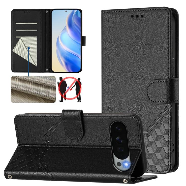 Honeycomb Embossing RFID Leather Phone Case, For Google Pixel 11 Pro XL, For Google Pixel 11 Pro / 11, For Google Pixel 10 Pro XL 5G Global, For Google Pixel 10 5G / 10 Pro 5G Global, For Google Pixel 9a, For Google Pixel 9 Pro XL                      ...