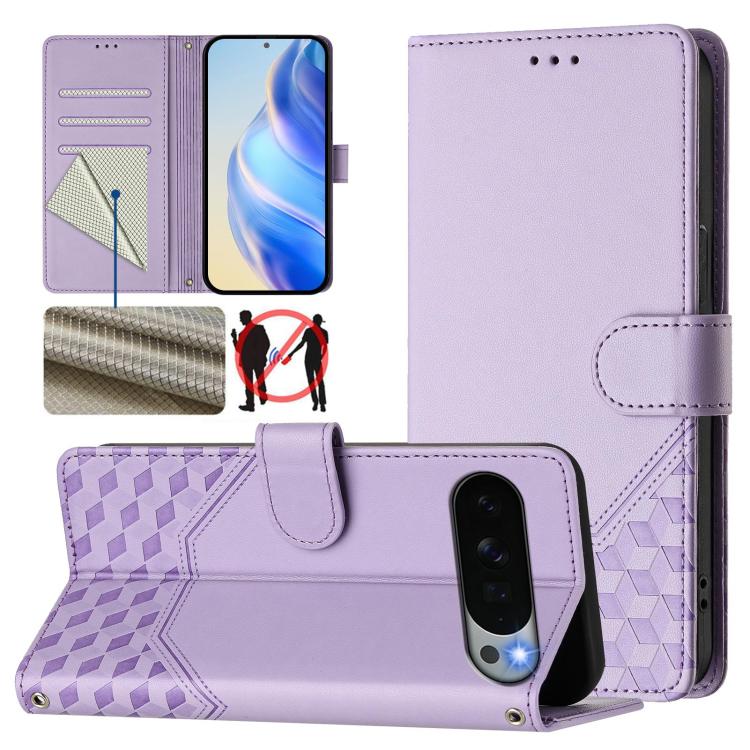 Honeycomb Embossing RFID Leather Phone Case, For Google Pixel 11 Pro XL, For Google Pixel 11 Pro / 11, For Google Pixel 10 Pro XL 5G Global, For Google Pixel 10 5G / 10 Pro 5G Global, For Google Pixel 9a, For Google Pixel 9 Pro XL                      ...
