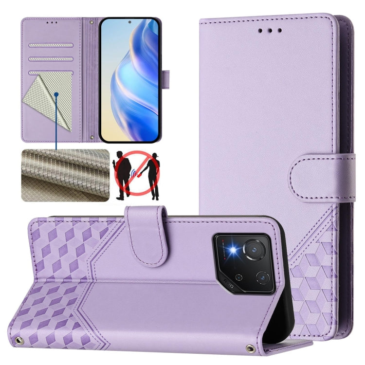 Honeycomb Embossing RFID Leather Phone Case, For Asus Zenfone 12 Ultra, For Asus ROG Phone 9 / 9 Pro, For Asus Zenfone 11 Ultra, For Asus ROG Phone 8 / 8 Pro