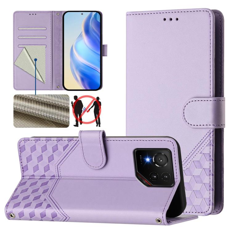 Honeycomb Embossing RFID Leather Phone Case, For Asus Zenfone 12 Ultra, For Asus ROG Phone 9 / 9 Pro, For Asus Zenfone 11 Ultra, For Asus ROG Phone 8 / 8 Pro