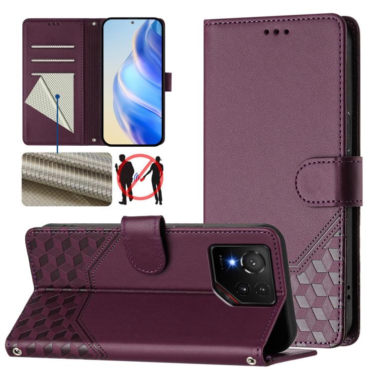 Honeycomb Embossing RFID Leather Phone Case, For Asus Zenfone 12 Ultra, For Asus ROG Phone 9 / 9 Pro, For Asus Zenfone 11 Ultra, For Asus ROG Phone 8 / 8 Pro