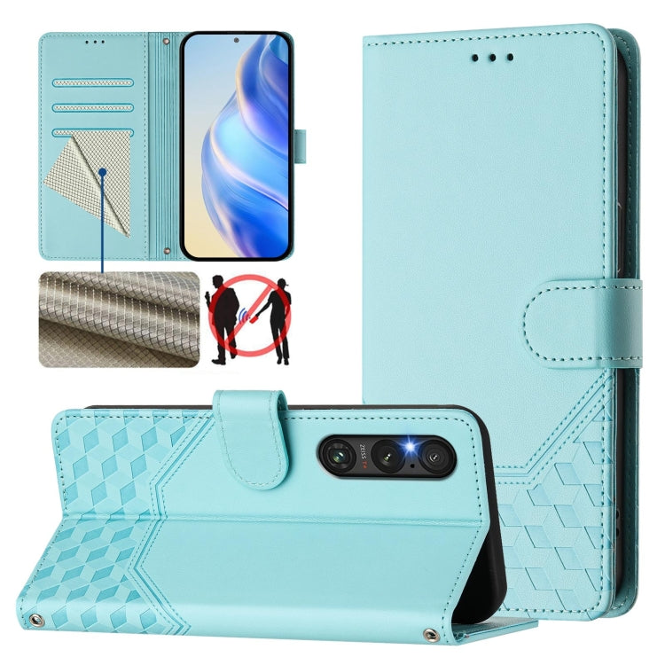 Honeycomb Embossing RFID Leather Phone Case, For Sony Xperia 1 VIII, For Sony Xperia 10 VI 2024, For Sony Xperia 1 VI 2024, For Sony Xperia 5 VI 2024, For Sony Xperia 5 V, For Sony Xperia 1 V 2023, For Sony Xperia 10 V 2023, For Sony Xperia 5 IV