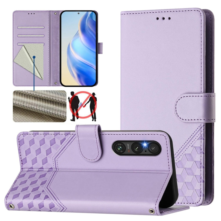 Honeycomb Embossing RFID Leather Phone Case, For Sony Xperia 1 VIII, For Sony Xperia 10 VI 2024, For Sony Xperia 1 VI 2024, For Sony Xperia 5 VI 2024, For Sony Xperia 5 V, For Sony Xperia 1 V 2023, For Sony Xperia 10 V 2023, For Sony Xperia 5 IV