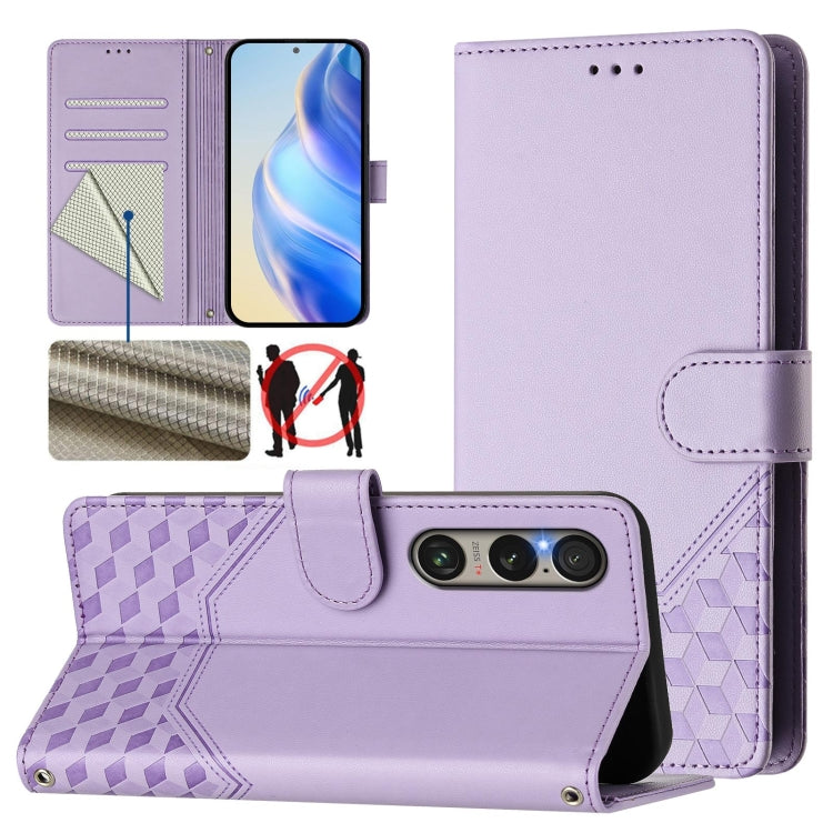 Honeycomb Embossing RFID Leather Phone Case, For Sony Xperia 1 VIII, For Sony Xperia 10 VI 2024, For Sony Xperia 1 VI 2024, For Sony Xperia 5 VI 2024, For Sony Xperia 5 V, For Sony Xperia 1 V 2023, For Sony Xperia 10 V 2023, For Sony Xperia 5 IV