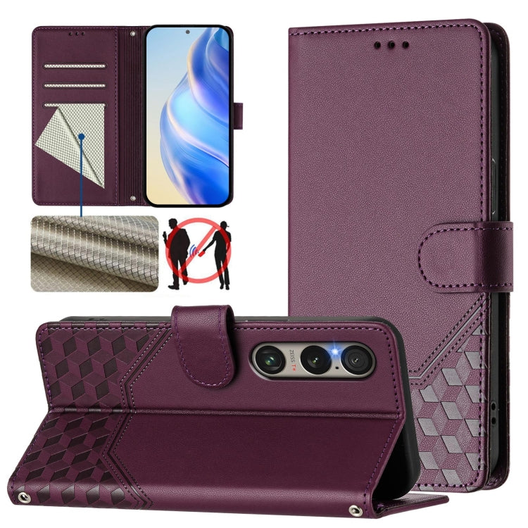 Honeycomb Embossing RFID Leather Phone Case, For Sony Xperia 1 VIII, For Sony Xperia 10 VI 2024, For Sony Xperia 1 VI 2024, For Sony Xperia 5 VI 2024, For Sony Xperia 5 V, For Sony Xperia 1 V 2023, For Sony Xperia 10 V 2023, For Sony Xperia 5 IV