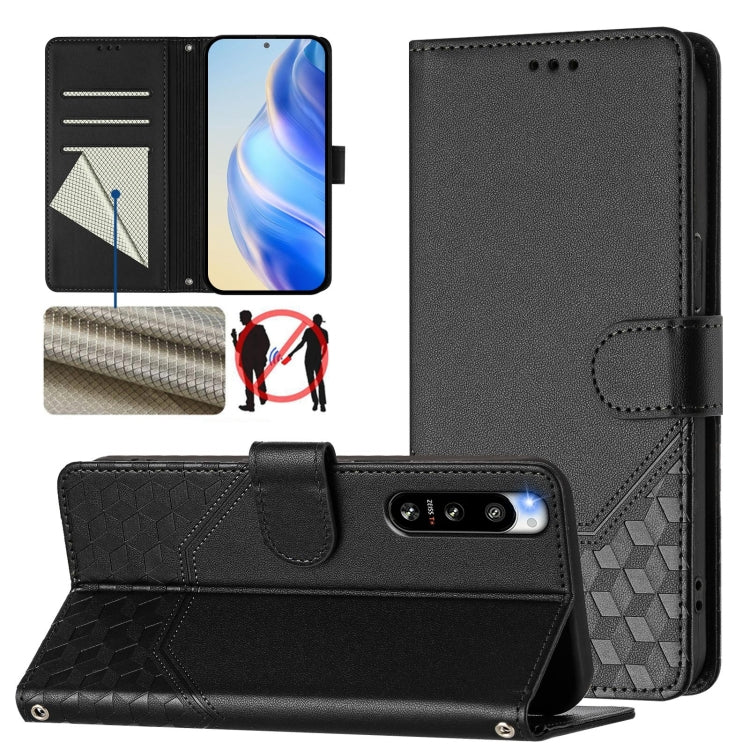 Honeycomb Embossing RFID Leather Phone Case, For Sony Xperia 1 VIII, For Sony Xperia 10 VI 2024, For Sony Xperia 1 VI 2024, For Sony Xperia 5 VI 2024, For Sony Xperia 5 V, For Sony Xperia 1 V 2023, For Sony Xperia 10 V 2023, For Sony Xperia 5 IV