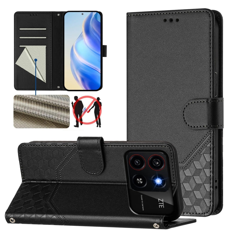 Honeycomb Embossing RFID Leather Phone Case, For ZTE Blade V70 Design, For ZTE Blade A35 Lite, For ZTE Blade V70, For ZTE Blade V60 Vita / V60 Design, For ZTE Blade A75 5G, For ZTE Blade A75 4G, For ZTE Blade A35 / A55, For ZTE Blade V60 4G / Axon 60 4G