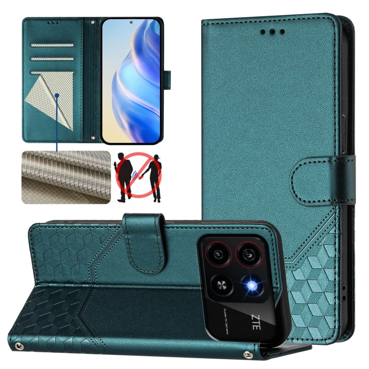 Honeycomb Embossing RFID Leather Phone Case, For ZTE Blade V70 Design, For ZTE Blade A35 Lite, For ZTE Blade V70, For ZTE Blade V60 Vita / V60 Design, For ZTE Blade A75 5G, For ZTE Blade A75 4G, For ZTE Blade A35 / A55, For ZTE Blade V60 4G / Axon 60 4G