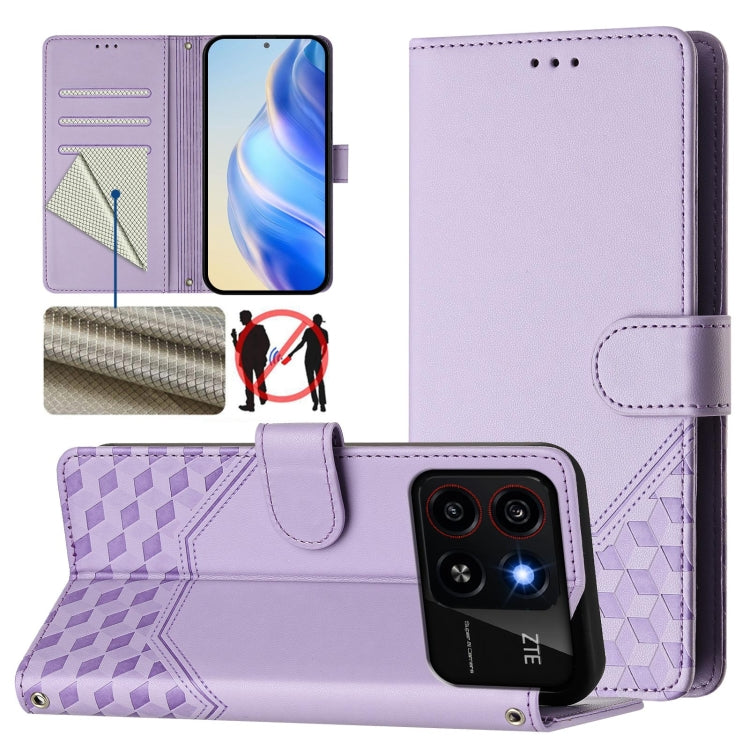Honeycomb Embossing RFID Leather Phone Case, For ZTE Blade V70 Design, For ZTE Blade A35 Lite, For ZTE Blade V70, For ZTE Blade V60 Vita / V60 Design, For ZTE Blade A75 5G, For ZTE Blade A75 4G, For ZTE Blade A35 / A55, For ZTE Blade V60 4G / Axon 60 4G