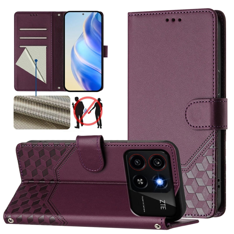 Honeycomb Embossing RFID Leather Phone Case, For ZTE Blade V70 Design, For ZTE Blade A35 Lite, For ZTE Blade V70, For ZTE Blade V60 Vita / V60 Design, For ZTE Blade A75 5G, For ZTE Blade A75 4G, For ZTE Blade A35 / A55, For ZTE Blade V60 4G / Axon 60 4G
