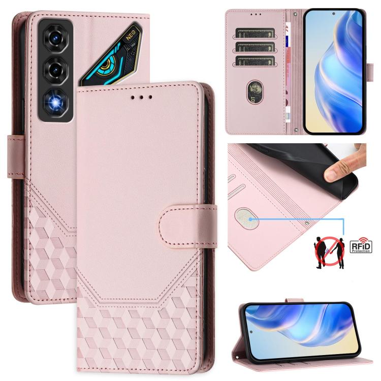 Honeycomb Embossing RFID Leather Phone Case, For ZTE nubia Neo 5 5G, For ZTE nubia Neo 5 GT 5G, For ZTE Optus X Value 5G, For ZTE Optus X Pro 2 5G, For ZTE nubia RedMagic 11 Air, For ZTE A75 Pro / Telstra T-Elite 5G, For ZTE Blade A76 4G               ...