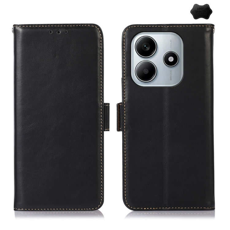 Magnetic Crazy Horse Texture Genuine Leather RFID Phone Case, For Redmi Note 15 Pro 5G Global 163.6mm, For Redmi Note 14 5G, For Redmi Note 14 Pro 5G, For Redmi 14C 4G