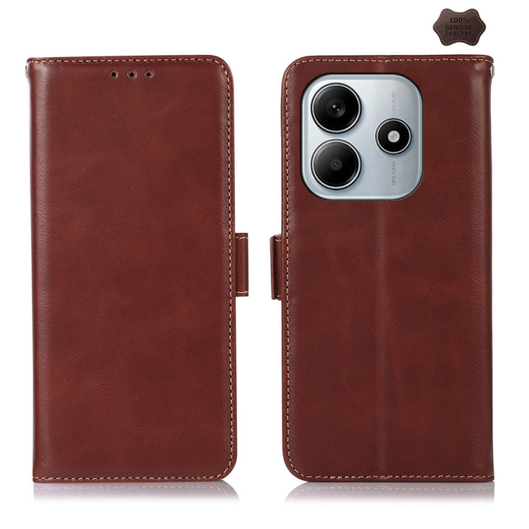 Magnetic Crazy Horse Texture Genuine Leather RFID Phone Case, For Redmi Note 15 Pro 5G Global 163.6mm, For Redmi Note 14 5G, For Redmi Note 14 Pro 5G, For Redmi 14C 4G