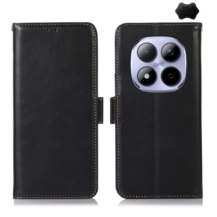 Magnetic Crazy Horse Texture Genuine Leather RFID Phone Case, For Redmi Note 15 Pro 5G Global 163.6mm, For Redmi Note 14 5G, For Redmi Note 14 Pro 5G, For Redmi 14C 4G