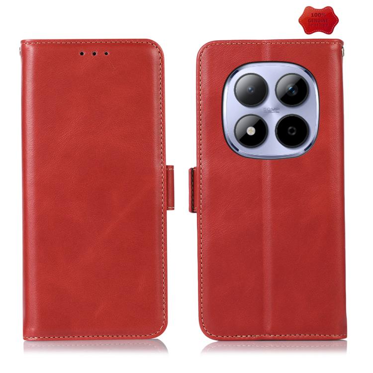 Magnetic Crazy Horse Texture Genuine Leather RFID Phone Case, For Redmi Note 15 Pro 5G Global 163.6mm, For Redmi Note 14 5G, For Redmi Note 14 Pro 5G, For Redmi 14C 4G