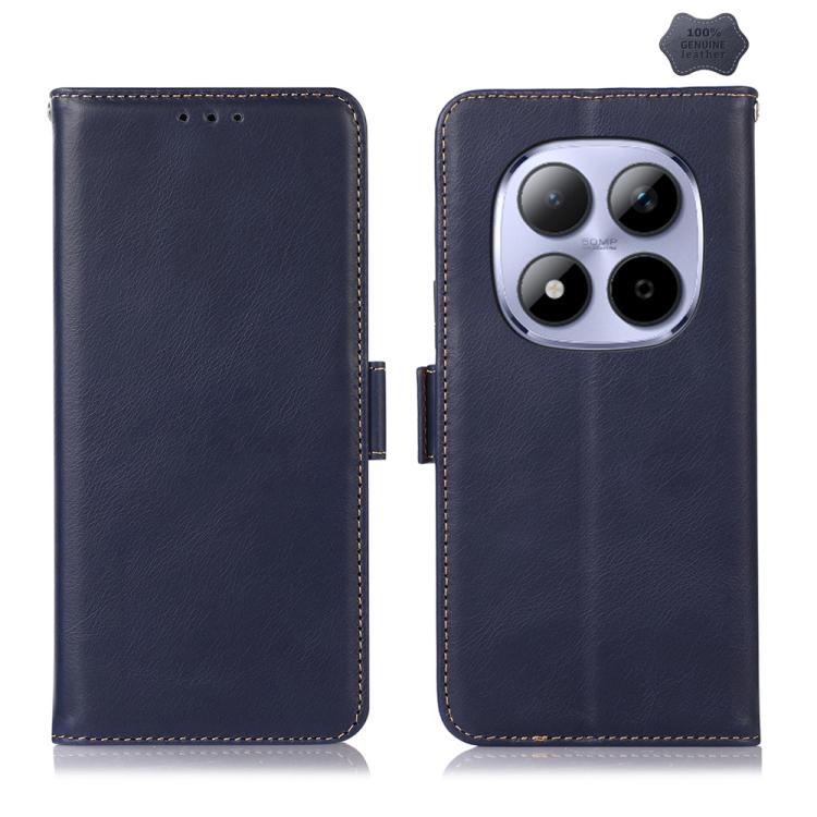 Magnetic Crazy Horse Texture Genuine Leather RFID Phone Case, For Redmi Note 15 Pro 5G Global 163.6mm, For Redmi Note 14 5G, For Redmi Note 14 Pro 5G, For Redmi 14C 4G